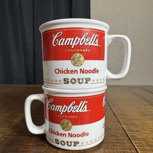 Set Of 2 Oversized Campbells Chicken Noodle Soup Teleflora Ceramic Bowl Mug 20oz